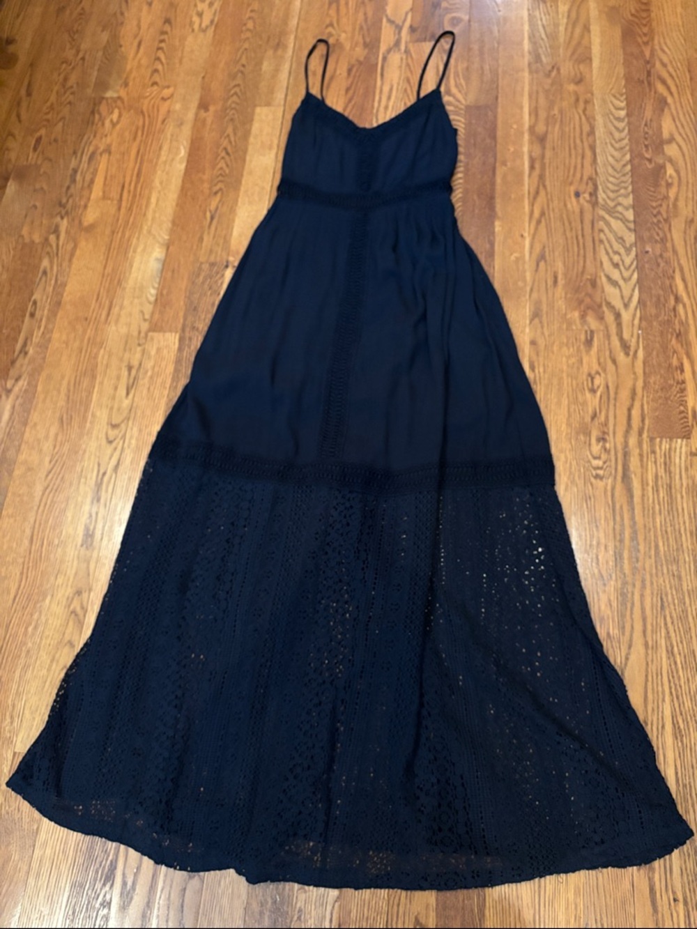 Abercrombie&Fitch eyelet v-neck embroidered maxi long blue dress sundress sz.M